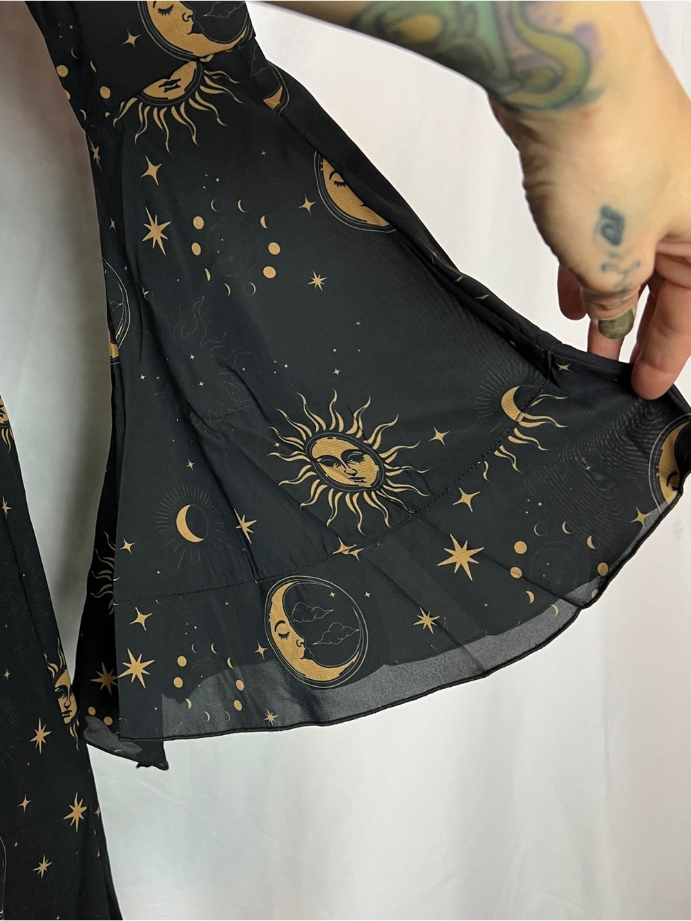 Killstar Black & Gold Celestial Orbit Bell Sleeve Dress - Picture 4 of 8